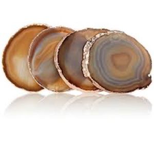 Set of Four Agate Coasters in Brown/Gold